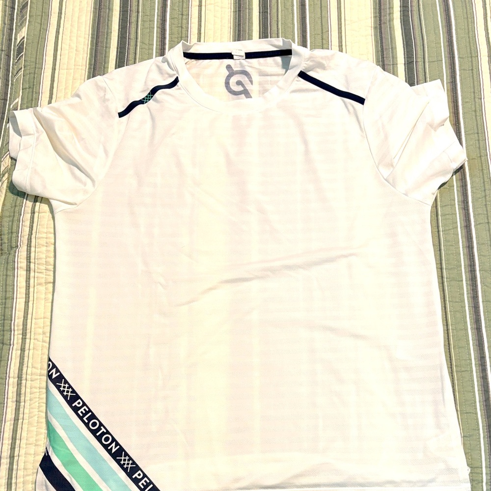 RHONE White Tee with Black and Green Stripes